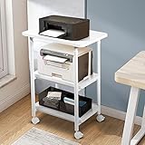 GIANTEX Druckertisch mit Rollen, Druckerständer Druckerwagen höhenverstellbar mit 3 Ebenen, Druckerschrank Rollcontainer Druckerhalter Holz, Drucker Beistelltisch, Druckerregal kleines Rollregal Büro
