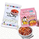 Topokki Set – 3x 200g Koreanische Rice Cake + 5x Buldak Carbonara Ramen – Authentischer Koreanischer Street Food Geschmack – Perfekt für Tteokbokki