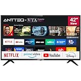 Antteq AV42F3 Fernseher 42 Zoll (106 cm) Smart TV mit Netflix, Prime Video, Rakuten TV, DAZN, YouTube, UVM, WiFi, Triple-Tuner DVB-T2 / S2 / C