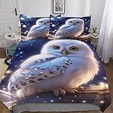 PAZZK Eule Bettwäsche 2teilig Bettbezüge Bettgarnitur Gebürstet Microfaser Für Jungen Mädchen Komfort Bettbezug Mit Kopfkissenbezug Und Reißverschluss Single (135x200cm)