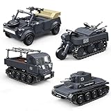 PlaySynthe Technik Panzer Bausteine Bausatz, 4 in 1 Panzer Klemmbausteine, WW2 Militär Fahrzeug Bausteine Modell Spielzeug, Geschenke für Erwachsene und Militärfans, 1089 Teile