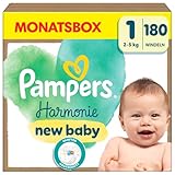Pampers Harmonie Windeln Größe 1, 180 Windeln, 2kg-5kg, sanfter Hautschutz mit 100Prozent Pampers Schutz
