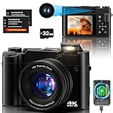 Digitalkamera Fotokamera 4K Dual Kamera 64 MP Anti-Shake Vlogging Fotokamera mit 32GB Speicherkarte, 16X Digitalzoom, 2 Akkus& Ladegerät，und Einsteiger Kompaktkamera für Jugendliche