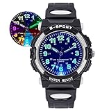 DTKID 7 Farben Lichter Kinderuhren Jungen Mädchen,Kinder wasserdichte Analoge Uhr,Weiches Gummiband Einfach zu Lesen Dial Zeitunterricht Armbanduhr Kinder für 5-16 Jahre