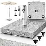 tillvex® Granit Sonnenschirmständer mit Rollen & Transportgriff 27 kg Eckig | Schirmständer Sonnenschirm mit Edelstahlrohr | Balkonschirmständer für Schirmstöcke 16-48 mm & 250 cm Schirmdurchmesser
