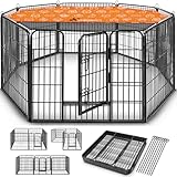 TRESKO® Welpenlaufstall 80 cm hoch inkl. 8X Erdanker | Welpenauslauf 8-teilig | Hundelaufstall faltbar mit Tür | Aufbau werkzeugfrei | Tierlaufstall Hunde wetterfest