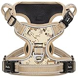 HEELE Hundegeschirr, Anti Zug Hundegeschirr Grosse Hunde Camouflage Einstellbar Reflektierend Hundegeschirr mit Gepolstert Griff, 3 Schnallen, Tarn-Wüste, L