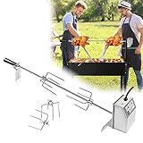 LARS360 Edelstahl Grillspieß Set 107cm mit 4 Stück Fleischnadeln, Griffstück und Edelstahl Motor 220V-240V, für Drehspieß für Gasgrill, Rotisserie, Drehspieß