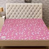 Sambhav Quilt Hub Baby-Matratzenschoner, mit attraktivem Druck, wasserdicht, Kunststoff, für Babys und Erwachsene, Doppelbett/King-Size-Bett, 2,3 x 2 m (rosa Hase)