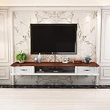Wandmontiertes Schweberegal, Set mit Schublade für Router, TV-Ständer, Hintergrund, Wanddekoration, Regal, Braun und Weiß, 120 cm