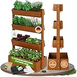 TTL GARDEN Vertikal Hochbeet 4 Etagen Holz 140x85x45cm Hellbraun - Vertikalbeet & Kräuterhochbeet mit 4 Etagen & Folie - Tannenholz wetterfest - Blumenkasten Kräutertreppe für Balkon Garten Terrasse