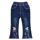 Peacolate 3-7J Baby Kleine Mädchen Stickerei Fisch Denim Hose elastischer Gürtel lässige Jeans(Fisch.4-5J)