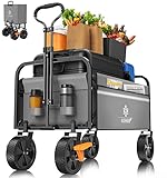 KESSER® Bollerwagen faltbar Handwagen Transportkarre max. 150kg Tragkraft & 360° PVC-Reifen Gerätewagen inkl. 2 Netztaschen, Seitentasche & Abdeckung Transportwagen Gartenanhänger ohne Dach, Grau