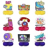 Minnhua 9 Stück 90er Thema Party Dekorationen Bienenwabe 1990er Waben Tischdeko 90er Thema Party Tischaufsätze 3D Party Zubehör Papier Waben für Retro Hip Hop 90er Thema Party Tischdekoration