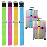 4X Stück Kofferband Set farbig - Koffergurt besonders auffällig - Gurtband inkl. Namensschild für Koffer & Gepäck - Luggage Strape