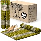 livasia Rollmatte Rollmatratze L breit bequem - 200x110x4,5cm - Gästebett Gästematratze 1 Person, Reisebett Kofferraum outdoor, Thaimatte Kapok Garten Balkon handgefertigt (Grün/Elefanten)