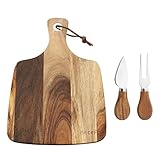 hecef Käsebrett Set 3, EIN Käsebrett aus Akazienholz und EIN Käsemesser und eine Käsegabel, Holzkäsebrett, Käseplatte(Käsebrett mit 2 Messer), Weihnachten