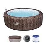 Bestway® Lay-Z-SPA® Energiespar-Whirlpool Bali AirJet™ mit App-Steuerung + integrierter UltraFit™ -Pumpeneinheit, für 7 Personen Ø 216 x 71 cm, Rattan-Optik (Schokobraun)