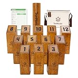 SunNordic Kubb Wikingerspiel, Skandinavisches Wurfspiel für Kinder & Erwachsene, 12 Premium Gummiholz Pins & Stab, Outdoor Rasenspiel für Familie