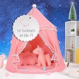 LIONHERZ® Spielzelt für Kinder, atmungsaktiv aus Baumwolle&Hanf | Prinzessinnenschloss mit Fiberglasstangen, Tasche, Matte und Deko | stabiles Spielhaus Indoor | Tipi Mädchen (Korallrosa, mit Zubehör)