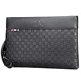 A-QMZL Clutch Herren Leder Business Große Kapazität Handtasche Handtasche Kartenfächer Reißverschluss Geldbörse Herren mit Handschlaufe Handgelenk Arbeit Reise Casual, Schwarz , 26*17*3.5cm,