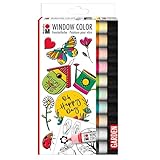 Marabu 0406000000128 - Window Color Garden, 10 x 25 ml Farbe, Malvorlage A4 mit 20 Motiven, Farbe auf Wasserbasis, ablösbar auf glatten Flächen wie Glas, Spiegel, Fliesen und Folie