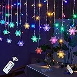 Lichtervorhang,4M 96 LED Lichterketten Vorhang,Weihnachtsdeko Schneeflocke Lichterkettenvorhang mit Timer,USB 8 Modi,Weihnachtsbeleuchtung Fenster,Weihnachten Lichterkette Vorhang für Innen Außen
