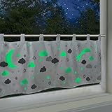 Delindo Lifestyle Scheibengardine fluoreszierend Dream, Gardine für Kinder, Moderne blickdichte Bistrogardine für das Kinderzimmer, für Mädchen und Jungen, weiß, 45x120 cm