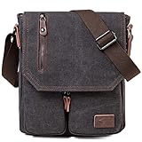 Kasgo Umhängetasche Herren, Wasserabweisend Vintage Segeltuch Herrentasche Schultertasche Klassische Kuriertasche Damen Crossbody für Arbeit Schule Dunkelgrau