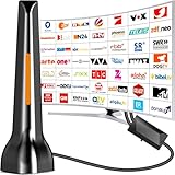 DVBT2 Antenne, zimmerantenne DVB-T & DVB-T2 Antennen mit Verstärker, Großer Reichweite und 360° Empfang, Zimmerantenne für Fernseher mit Starkem Magnetfuß, Geeignet für 4K 1080p - 3M Kabel