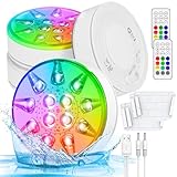 U UZOPI Poolbeleuchtung Wiederaufladbar Unterwasser Licht mit Fernbedienung, 4 Stück IP68 Wasserdicht Pool Lichter Unterwasser LED Multi Farbwechsel für Schwimmbad, Badewanne, Spa, Brunnen, Teich