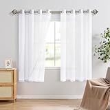 JuFang Sheer Voile Vorhänge mit Ösen Transparente Gardinen für Schlafzimmer,Wohnzimmer, 2 Stücke Ösenschal,Weiß,160x140cm(HxB)
