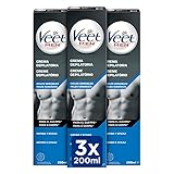 Veet Men Haarentfernungscreme für den Rücken, Arme und Beine, für empfindliche Haut, 3 x 200 ml