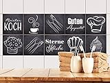 GRAZDesign Fliesenaufkleber Anthrazit mit Spruch Guten Appetit für Küche | alte Küchen-Fliesen überkleben | Fliesenbild selbst gestalten (10x10cm // Set 10 Stück)