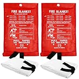 JOLIGAEA 2PCS Löschdecke, 1m x 1m Feuerlöschdecke, Glasfaser Brandschutzdecke Sicherheit, Löschdecke Küche Feuerlöscher, Löschdecke Glasfaser für Küche, Haushalt, Wohnwagen, Zuhause, Kamin