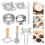 SCHYIDA 12 Stück Dumpling Maker Set Ravioli Former Edelstahl Ravioli Maker Maultaschen Former Empanadas Maker Pierogi Former Ravioli Ausstecher Edelstahl Dumpling Mould/Ausstecher/Rollen für Küche