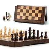 Schachspiel Holz, MBUAFYA Groß Schach Schachbrett Turnier 30cm Hochwertig Tragbares 2-in-1 Schachspiel Dame Brettspiel Magnetisches Klappbar Reise Schachspiel für Erwachsene Kinder