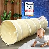 LIONHERZ® Spieltunnel für Kinder aus 100% Baumwolle mit Klettverschlüssen | Krabbeltunnel für Baby [180cm x 46cm] Faltbarer Pop-up Kriechtunnel | Krabbelrolle für Kinderzimmer, Spielzelt (Cremeweiß)