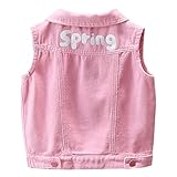 L SERVER Kinder Weste Mädchen Jeansweste Denim Weste aus Baumwolle Bestickte Ärmellose Jacke Ärmellose Weste für Frühling und Herbst, Rosa, 86
