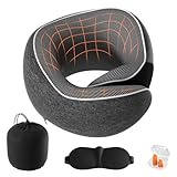 Lavlola Nackenkissen Flugzeug, Reisekissen Auto aus Memory Foam, Verstellbares Nackenhörnchen Nackenkissen Reise mit Ohrstöpseln, Augenmaske (Dunkelgrau)