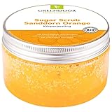 GREENDOOR Körperpeeling Sugar Scrub Sanddorn Orange, Zucker Peeling ohne Farbstoffe, Duschpeeling ohne Mikroplastik, Hautpeeling ohne Konservierungsmittel, für strahlende Haut, Body Scrub, 200 ml