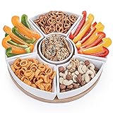 Dimono® Snacktablett Snack-Teller Serviertablett mit 6 Schalen aus Porzellan und Servierbrett aus Bambus-Holz für Snacks, Salate, Knabereien, Dips, Tapas, uvm. (Snack-Teller)