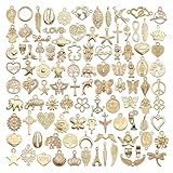 GXGM 100 Stück Charms Anhänger, zum Schmuck Basteln, Gemischte Anhänger Kette und Vintage Aesthetic, Armbänd Ohrringe Halskette,gold