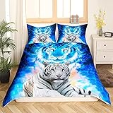 Tbrand Tiger Drucken Bettwäsche Set 135x200cm Wildtier Thema Bettbezug Set Blue Galaxy Betten Set Für Kinder Erwachsene Wildlife Safari Katzendruck Ultra weich Raumdekoration Reißverschluss