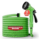 Flexibler Gartenschlauch [7,5m lang, grün] inkl. Brause und Adapter 1/2 Zoll & 3/4 Zoll“ dehnbarer Wasserschlauch