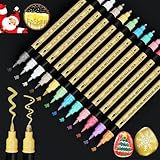 IVSUN Metallic Marker Stifte, 12 Dual Tip Metallic Acrylstifte Wasserfest, Stifte Set für Fotoalbum, Gästebuch Hochzeit, Scrapbook Zubehör, Schwarzes Papier Holz Glas Steine Bemalen, Ostern Basteln