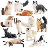 EYSCOTA Katze Figuren Playset, 12PCS niedliche Miniatur Katze Figur Spielzeug, Katze Kuchen Topper für Geburtstagsfeier, Persisch Siamese Tierfiguren für Kleinkinder Katzenliebhaber