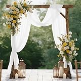 HOTUT Hochzeitsbogen Gardinen Weiß,75×600cm Tüll Hochzeits Hintergrund Vorhang,Chiffon-Stoff Hochzeitsbogen Vorhang Querbehang für Hochzeit Torbogen,Zeremonie,Fotografie,Party