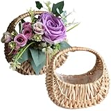 2pcs Korbspeicher Körbe, Weidenkorb Stroh Stroh Gartenkorb Hochzeit Blume Mädchen Korb Rattan -Tasche Korb für Hausgarten Dekor braun