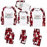IQYU Roter Weihnachtspyjama Festlich Pyjamas Kleinkind Baby Mädchen Weihnachtskleid Matching Lange Ärmel Bluse + Plaid Lange Hosen Xmas Pyjamas Kleidung Set Family Schlafanzügeset Paare 09